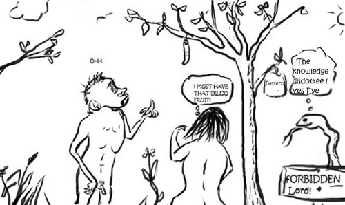 Cartoon: Forbidden in Eden (medium) by Hezz tagged adan,and,eve