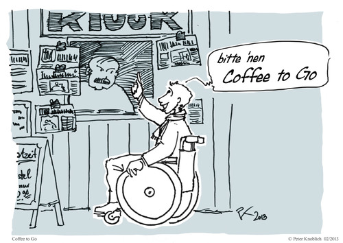 Cartoon: Coffee to Go (medium) by Peter Knoblich tagged coffee,to,go,rollstuhl,wheelchair,kiosk,coffee,to,go,rollstuhl,wheelchair,kiosk