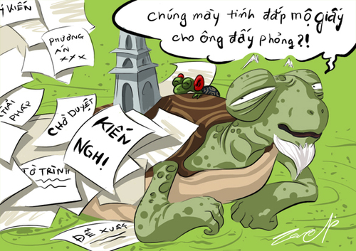 Cartoon: The Turtle of Hoan Kiem lake (medium) by thinhpham tagged turtle,hoan,kiem,lake,paper
