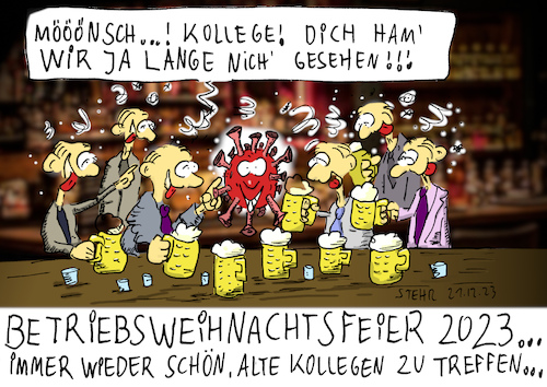 Cartoon: Alte Kollegen (medium) by Matthias Stehr tagged corona,covid,weihnachtsfeier