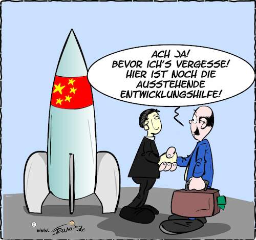 Cartoon: Entwicklungshilfe (medium) by Trumix tagged tiangong,andocken,china,modul,raumstaion,entwicklungshilfe,scholz,xiping