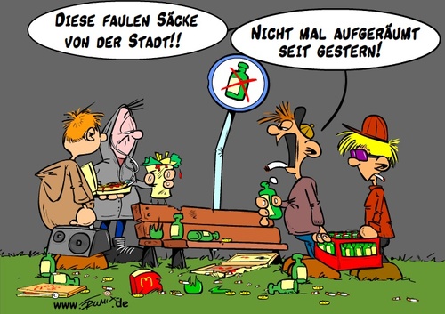 Cartoon: Faulen Säcke (medium) by Trumix tagged regenwald,krombacher,helden,saufen,party,fun,spassgesellschaft,respekt,trummix,aufräumen,umwelt