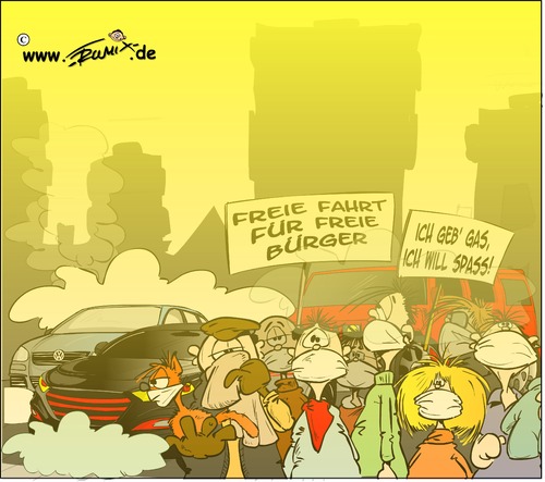 Cartoon: Freie Fahrt fuer freie Buerger (medium) by Trumix tagged abgase,auto,diesel,feinstaubalarm,suv,umwelt,umweltplakate,umweltplakette,freie,abgase,auto,diesel,feinstaubalarm,suv,umwelt,umweltplakate,umweltplakette,atmen,dicke luft,smog,dicke,luft