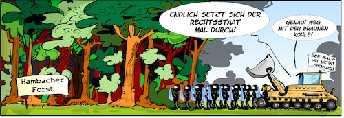 Cartoon: Hambacher  Forst (medium) by Trumix tagged hambacher,forst,rechtsstaat,räumung,braunkohle,rwe,klimaschutz,ziele,umweltverschmutzung,co2,ausstoss,hambacher,forst,rechtsstaat,räumung,braunkohle,rwe,klimaschutz,ziele,umweltverschmutzung,co2,ausstoss