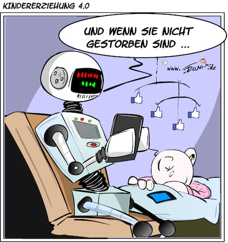 Cartoon: Kindererziehung 4.0 (medium) by Trumix tagged industrie4,roboter,kuenstliche,intelligenz,ki,computer,software,erziehung,werte,kinder,industrie4,roboter,kuenstliche,intelligenz,ki,computer,software,erziehung,werte,kinder