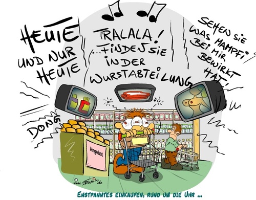 Cartoon: Neulich im Supermarkt (medium) by Trumix tagged einkaufen,einkaushalle,einkauszentrum,ekz,ladenöffnungszeiten,schlecker,trummix,verkauf,verkaufsoffener,sonntag