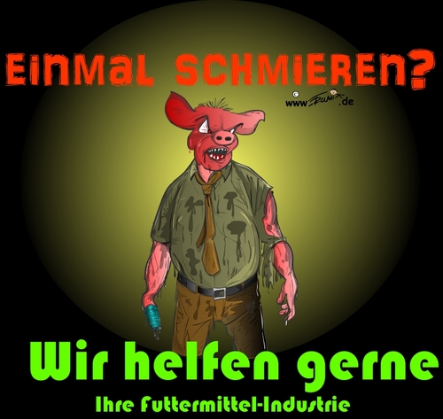 Cartoon: Schmiermittel (medium) by Trumix tagged dioxin,eier,futtermittel,industrie,schwein,trummix