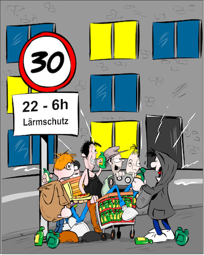 Cartoon: Tempo 30 (medium) by Trumix tagged tempo30,ruhe,innenstadt,laermbelaestigung,laermschutz,party,sperrstunde,nachtruhe,tempo30,ruhe,innenstadt,laermbelaestigung,laermschutz,party,sperrstunde,nachtruhe