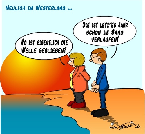 Cartoon: Warten auf die grosse Welle (medium) by Trumix tagged westerwelle,politik,guido,merkel,angie,angela,steuersenkungspartei,fpd,cdu