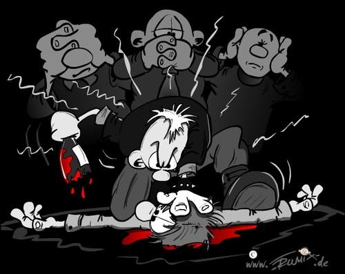 Cartoon: Zivilcourage (medium) by Trumix tagged jugend,generation,education,bildung,gewalt,trummix,schlägerei,agression,prügelei,mut,angst,zivilcourage,ubahn,schläger