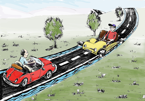 Cartoon: one-way (medium) by gartoon tagged street,way,car,people