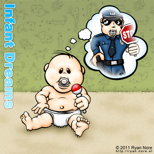 Cartoon: Infant Dreams - Cop (medium) by RyanNore tagged cop,police,imagination,thought,dream,baby,infant