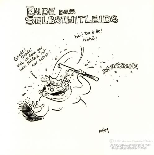 Cartoon: Ende des Selbstmitleids. (medium) by MarcoFinkenstein tagged selbstmitleid,gnade,axt,fettsack,fröhlichkeit