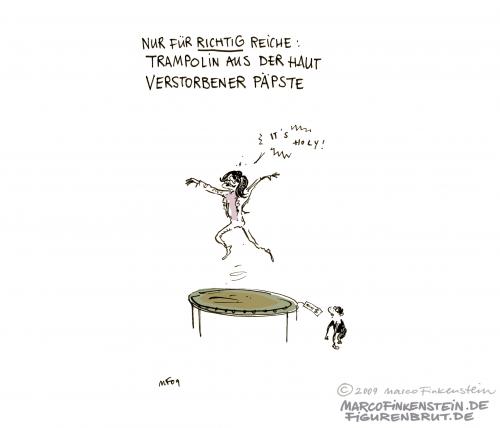 Cartoon: Extra Fancy Trampolin! (medium) by MarcoFinkenstein tagged trampolin,michael,jackson,bubbles,holy,haut,verstorben,papst,päpste,reich,teuer,unerschwinglich,verrückt