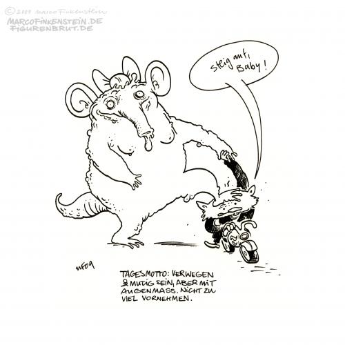 Cartoon: Steig auf! (medium) by MarcoFinkenstein tagged maus,fett,aufsteigen,mut,augenmass,katze,roller