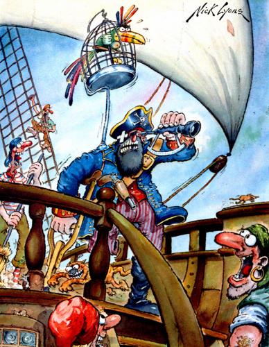 Cartoon: Pirate Long John Silver (medium) by Nick Lyons tagged cartoonist,nick,lyons,pirate,ship,boat