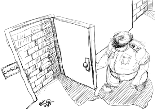 Cartoon: Bolocked Door to Elections (medium) by mabdo tagged radical,islamist,dream,military,support,elections,arabic,spring