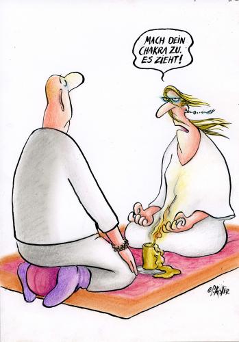 Cartoon: Es zieht (medium) by Petra Kaster tagged rekreation,wellness,spiritualität,gurus,chakren,religion,esoterik,meditation,cartoon,cartoons,meditation,esoterik,religion,chakren,chakra,spiritualität,wellness,rekreation,erholung,geist,seele,körper,entspannung,guru