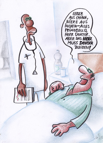 Cartoon: germania urquelle (medium) by Petra Kaster tagged immigration,fremdenhass,rechte,linke,nazis,organspenden,medizin,krankenhäuser,rassissmus,transplantationen,immigration,fremdenhass,rechte,linke,nazis,organspenden,medizin,krankenhäuser,rassissmus,transplantationen