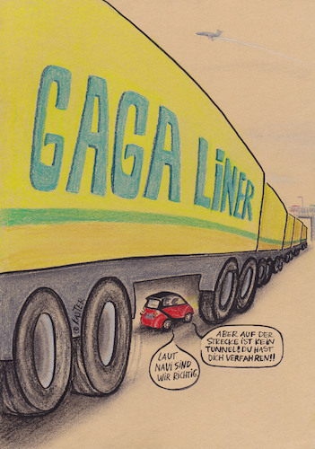 Cartoon: gigaliner (medium) by Petra Kaster tagged verkehr,lastwagen,infrastruktur,automobilindustrie,autobahnen,transport,handel,ökologie,umwelt,verkehr,lastwagen,infrastruktur,automobilindustrie,autobahnen,transport,handel,ökologie,umwelt