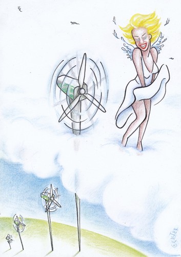 Cartoon: hot heaven (medium) by Petra Kaster tagged energiewende,windräder,enrnergiepolitik,marilyn,monro,ökostrom,energiewende,windräder,enrnergiepolitik,marilyn,monro,ökostrom