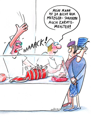 Cartoon: metzger (medium) by Petra Kaster tagged einzelhandel,fachkräfte,metzger,fleischfachgeschäft,kampfsport,meisterbetrieb,fleischerei,weiterbildung,handwerk,handwerksmeister,einzelhandel,fachkräfte,metzger,fleischfachgeschäft,kampfsport,meisterbetrieb,fleischerei,weiterbildung,handwerk,handwerksmeister