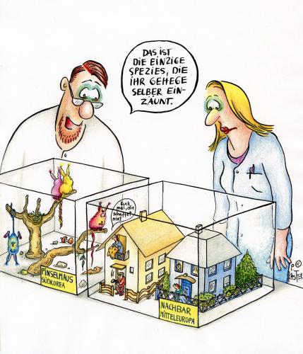 Cartoon: Nachbarn (medium) by Petra Kaster tagged provinz,kleinstadt,psychologie,zoologie,verhaltensforschung,nachbarn,nachbarn,nachbarschaft,wohnen,stadt,city,dorf,verhalten,forschung,technik,entwicklung,fortschritt,wissenschaftler,wissenschaft,forscher,forschen,verhaltensforschung,zoologie,psychologie,kleinstadt,provinz,menschen,spezies