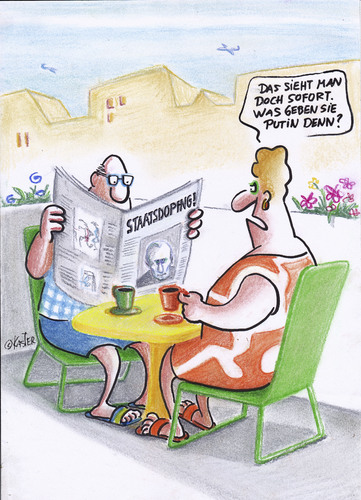Cartoon: staatsdoping (medium) by Petra Kaster tagged putin,sport,doping,politik,putin,sport,doping,politik