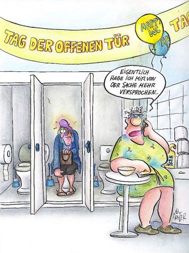 Cartoon: Tag der offenen Tür (medium) by Petra Kaster tagged sanitäreanlagen,wc,klofrau,klo,freiberufler,kleinbetriebe,umstrukturierung,management,transparenz,selbständige,advertising,werbung,maketingstrategie,sevice,kundenbetreuung