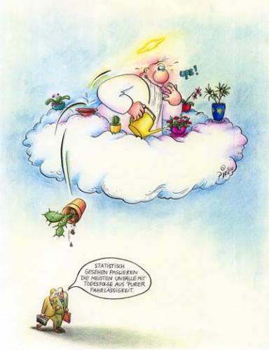Cartoon: ups! (medium) by Petra Kaster tagged statistiken,versicherungsschutz,schicksal,unfallversicherungen,gott,tot,religion