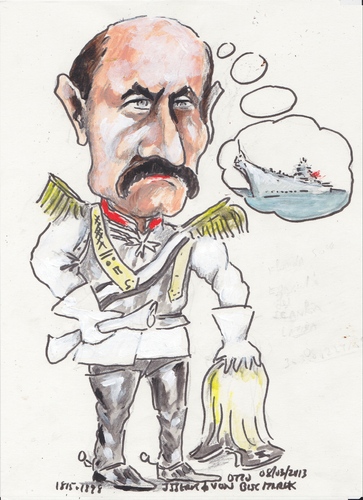 Cartoon: 2 Bismarcks (medium) by jjjerk tagged battleship,ship,caricature,helmet,famous,cartoon,chancellor,german,prussian,von,otto,bismarck