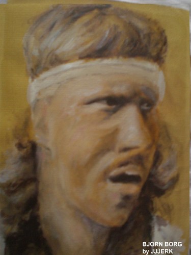 Cartoon: Bjorn Borg (medium) by jjjerk tagged bjorn,borg,tennis,player,caricature,cartoon,sweden,portrait,headband,white
