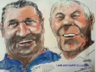 Cartoon: Liam and Harry (medium) by jjjerk tagged liam,harry,cartoon,caricature,coolock,library,art,group,artist,painter,irish,blue,ireland