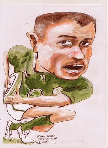 Cartoon: Tommy Bowe (medium) by jjjerk tagged tommy,bowe,irish,ireland,osprey,rugby,ball,cartoon,green,caricature,guinness,player