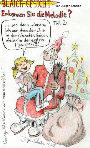 Cartoon: Erkennen Sie die Melodie? (medium) by Scheibe tagged schlager,melodie,ratespiel,club,fcn,nürnberg,nikolaus,weihnachtsmann,kind,wünsche
