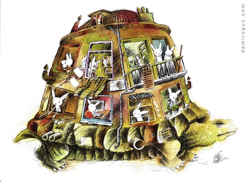 Cartoon: turtle and rabbits (medium) by oguz demir tagged turtle,rabbits