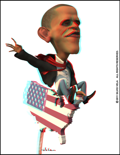 Cartoon: Barack Obama (medium) by Silvio Vela tagged vela,silvio,caricatures,illustration,cartoon,caricature,stereo,3d,image,anaglyph,states,united,of,president,obama,barack