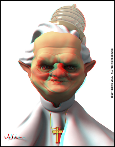 Cartoon: Benedict XVI (medium) by Silvio Vela tagged religion,catholic,city,vatican,pope,vela,silvio,of,caricatures,illustration,cartoon,caricature,stereo,3d,image,anaglyph,xvi,benedict