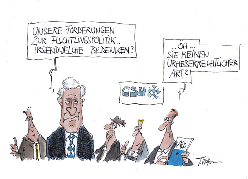 Cartoon: unsere Forderungen (medium) by plassmann tagged seehofer,flüchtlinge,csu