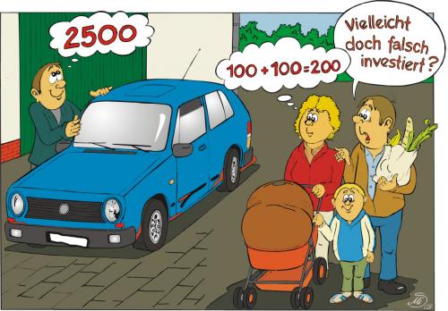 Cartoon: Konjunkturpaket (medium) by MiS09 tagged automobilindustrie,abrackprämie,konkunkturpaket,krise,kindergeld,kinderbonus,familienpolitik,umweltprämie