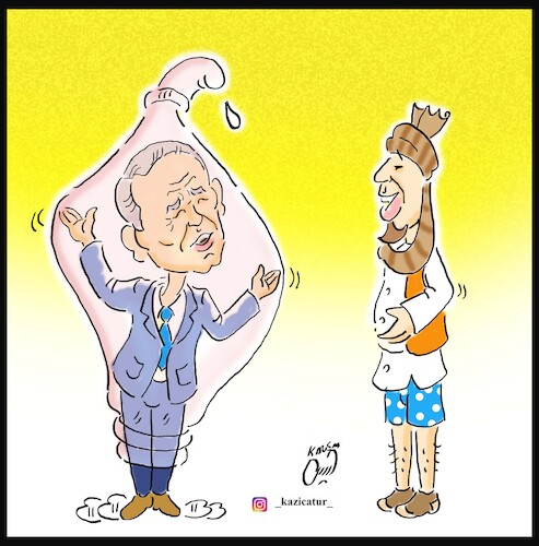 Cartoon: biden and condom (medium) by Hossein Kazem tagged biden,condom,taliban