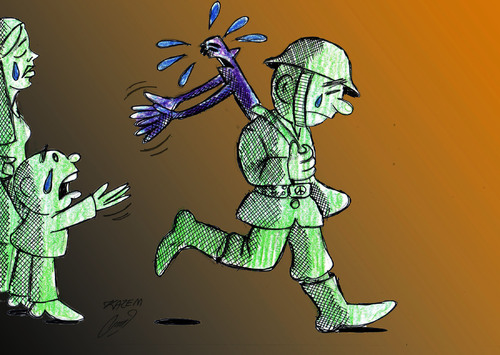 Cartoon: dady dont go (medium) by Hossein Kazem tagged dady,dont,go