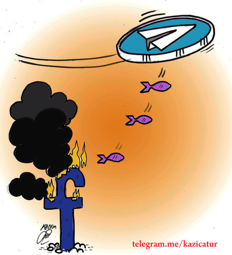 Cartoon: facebook and telegram (medium) by Hossein Kazem tagged facebook,and,telegram