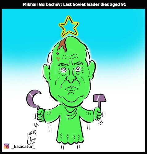Cartoon: Mikhail Gorbachev (medium) by Hossein Kazem tagged mikhail,gorbachev