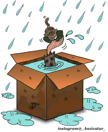 Cartoon: poor in rain (medium) by Hossein Kazem tagged poor,in,rain