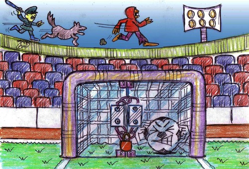 Cartoon: protest in england and football (medium) by Hossein Kazem tagged protest,in,england,and,football