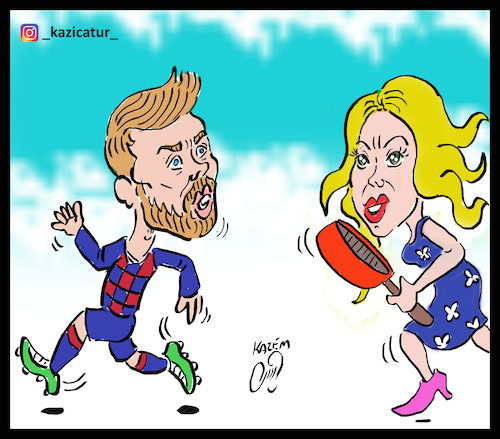 Cartoon: Shakira y Gerard Pique (medium) by Hossein Kazem tagged shakira,gerard,pique