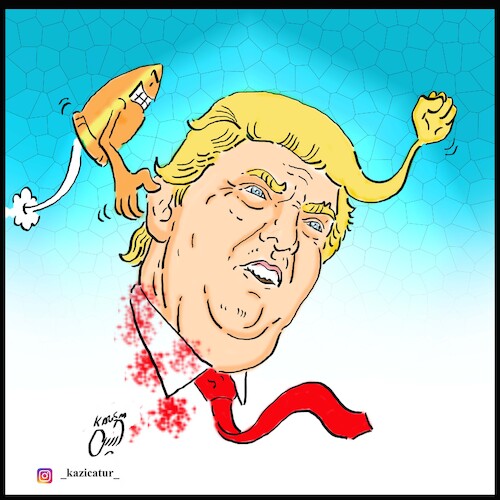 Cartoon: trump and his ear (medium) by Hossein Kazem tagged trump,and,his,ear