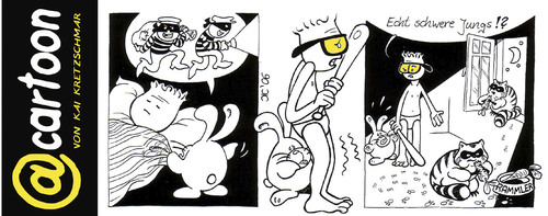 Cartoon: Einbrecher (medium) by kunstkai tagged cartoon,comic,etcartoon,etcar,rammler,diebe,einbrecher,baseballschläger,nacht,angst,waschbär,schwere,jungs