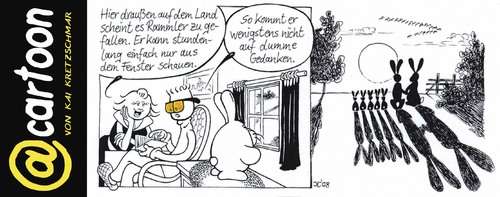 Cartoon: Urlaub auf dem Lande (medium) by kunstkai tagged etcartoon,rammler,kunstkai,kai,kretzschmar,landpartie,land,lande,auf,dem,urlaub,ausflug,kanninchen,familie,ruhe,frieden